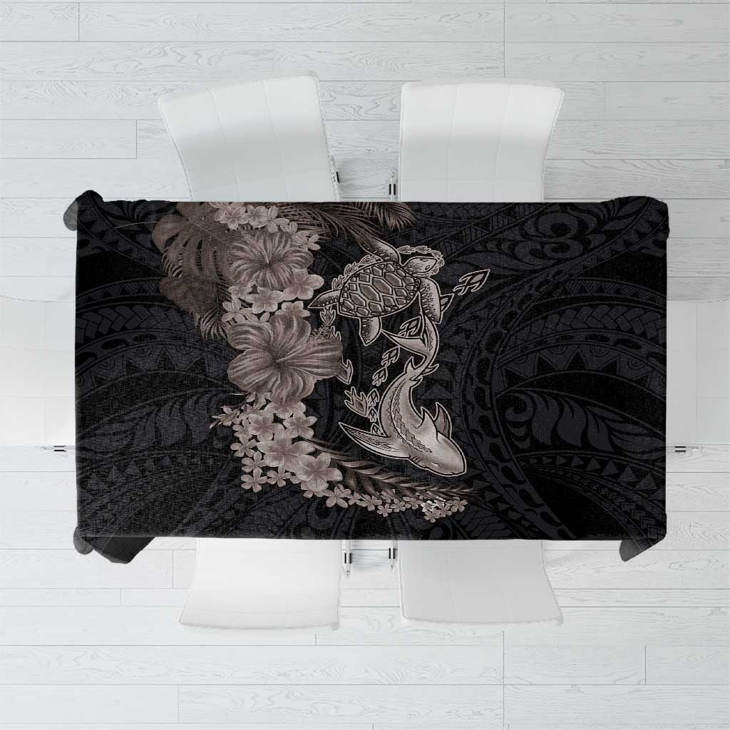Hawaiian Tropical Plants Turtle and Shark Tablecloth Polynesian Art Tattoo Grayscale Color LT03 Black - Polynesian Pride