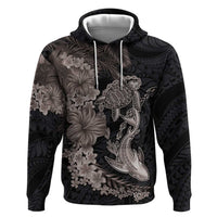 Hawaiian Tropical Plants Turtle and Shark Zip Hoodie Polynesian Art Tattoo Grayscale Color