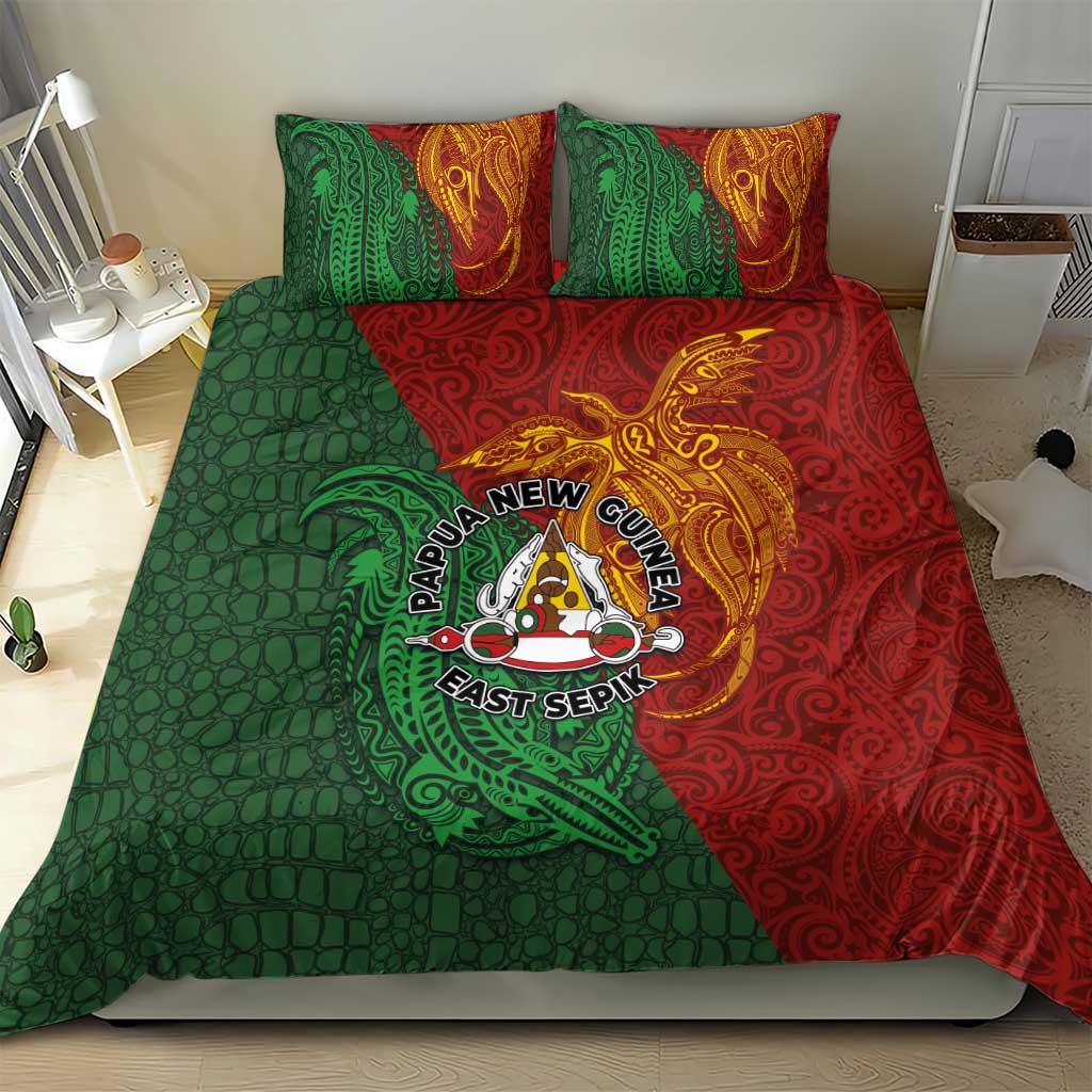 Papua New Guinea East Sepik Province Bedding Set Tribal Crocodile Birds of Paradise Melanesian Tattoo
