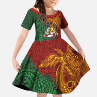 Papua New Guinea East Sepik Province Family Matching Off The Shoulder Long Sleeve Dress and Hawaiian Shirt Tribal Crocodile Birds of Paradise Melanesian Tattoo