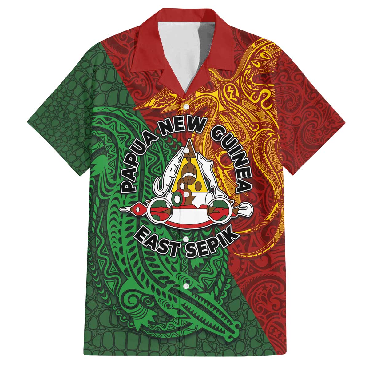 Papua New Guinea East Sepik Province Family Matching Off The Shoulder Long Sleeve Dress and Hawaiian Shirt Tribal Crocodile Birds of Paradise Melanesian Tattoo