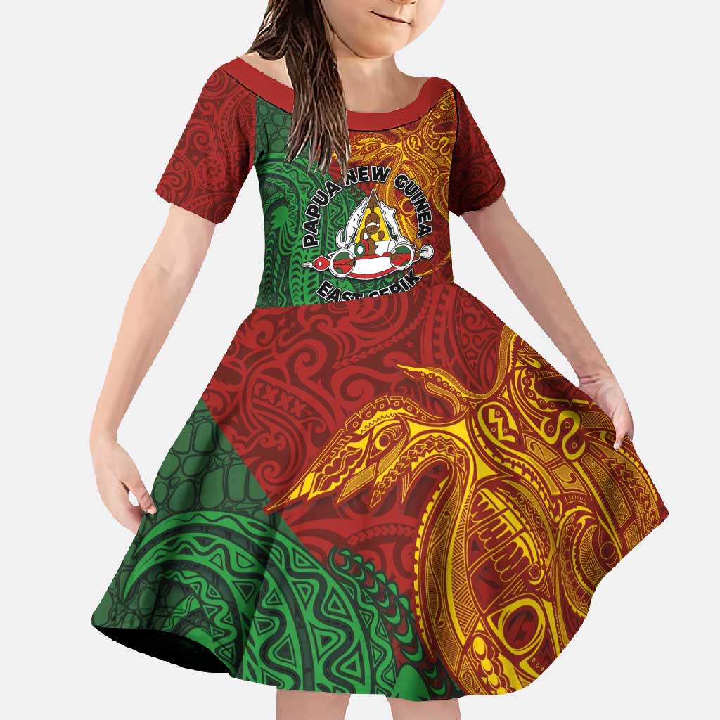 Papua New Guinea East Sepik Province Family Matching Off Shoulder Maxi Dress and Hawaiian Shirt Tribal Crocodile Birds of Paradise Melanesian Tattoo