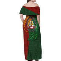 Papua New Guinea East Sepik Province Family Matching Off Shoulder Maxi Dress and Hawaiian Shirt Tribal Crocodile Birds of Paradise Melanesian Tattoo