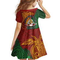 Papua New Guinea East Sepik Province Family Matching Puletasi and Hawaiian Shirt Tribal Crocodile Birds of Paradise Melanesian Tattoo