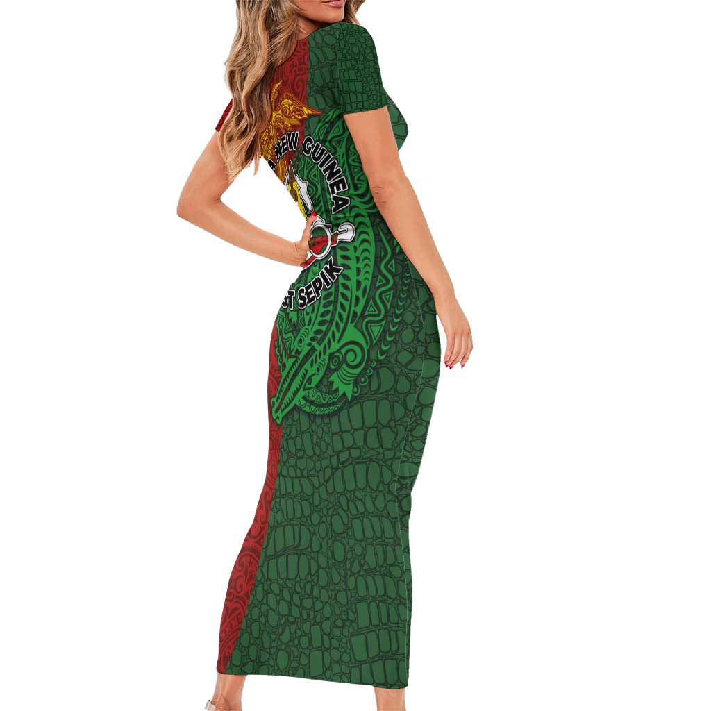 Papua New Guinea East Sepik Province Family Matching Short Sleeve Bodycon Dress and Hawaiian Shirt Tribal Crocodile Birds of Paradise Melanesian Tattoo