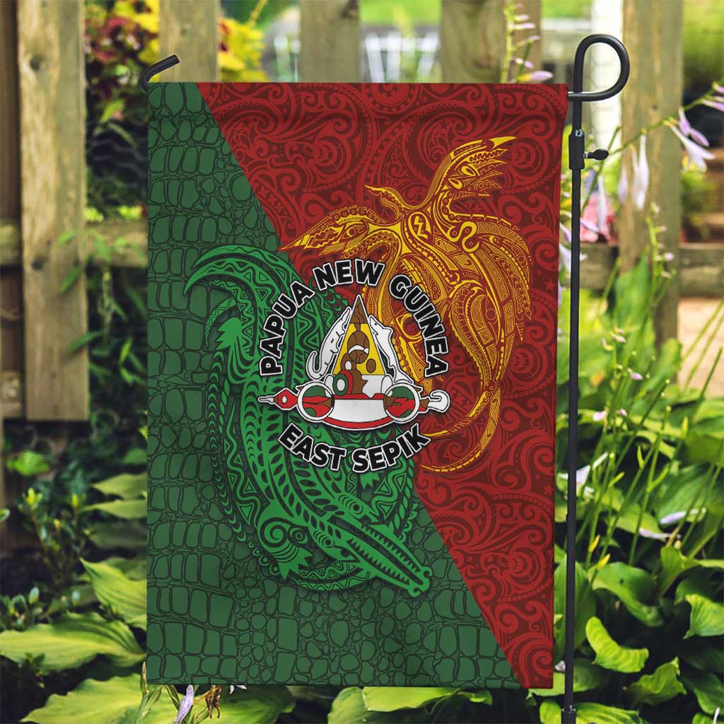 Papua New Guinea East Sepik Province Garden Flag Tribal Crocodile Birds of Paradise Melanesian Tattoo