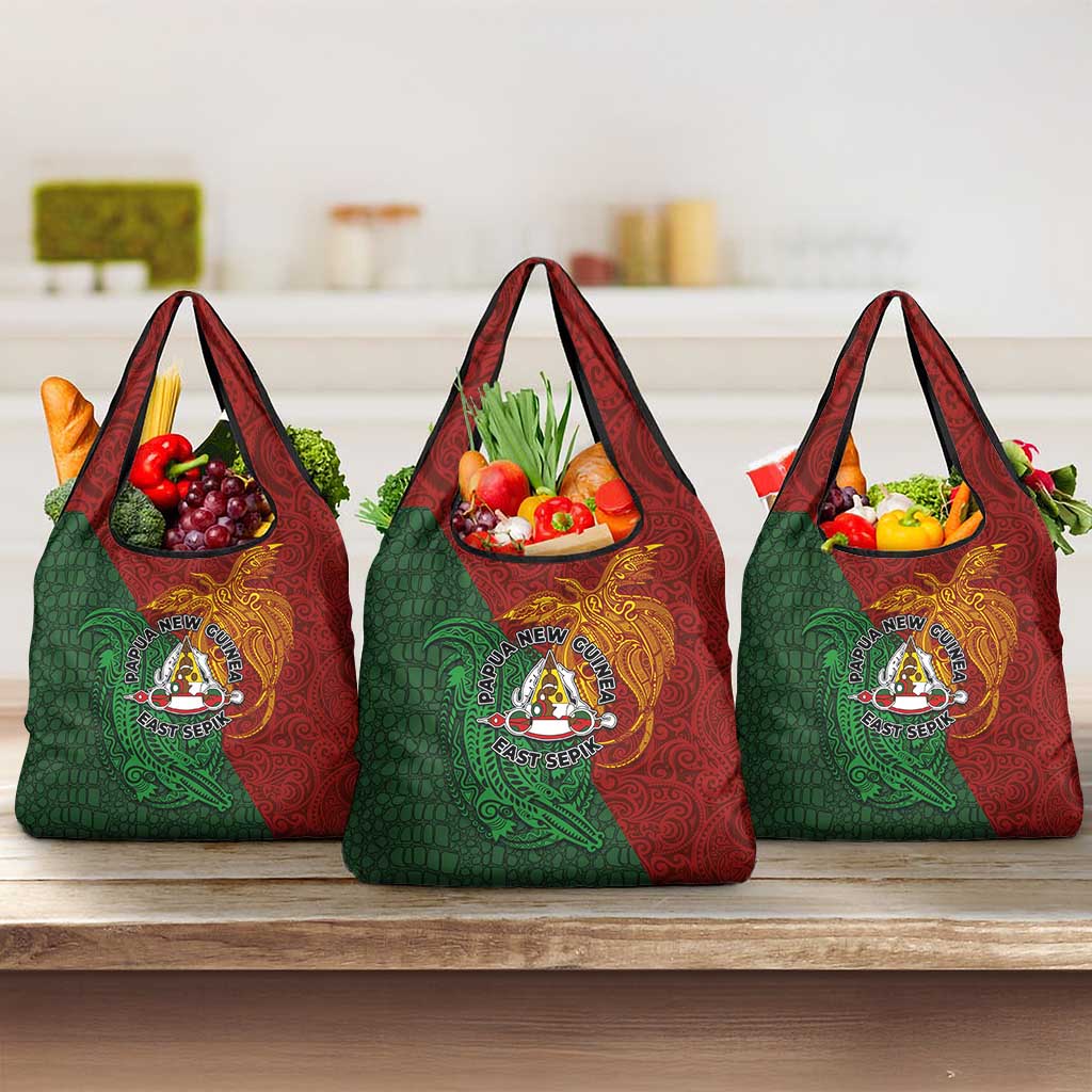 Papua New Guinea East Sepik Province Grocery Bag Tribal Crocodile Birds of Paradise Melanesian Tattoo