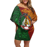 Papua New Guinea East Sepik Province Off Shoulder Short Dress Tribal Crocodile Birds of Paradise Melanesian Tattoo
