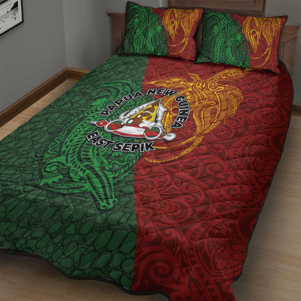 Papua New Guinea East Sepik Province Quilt Bed Set Tribal Crocodile Birds of Paradise Melanesian Tattoo