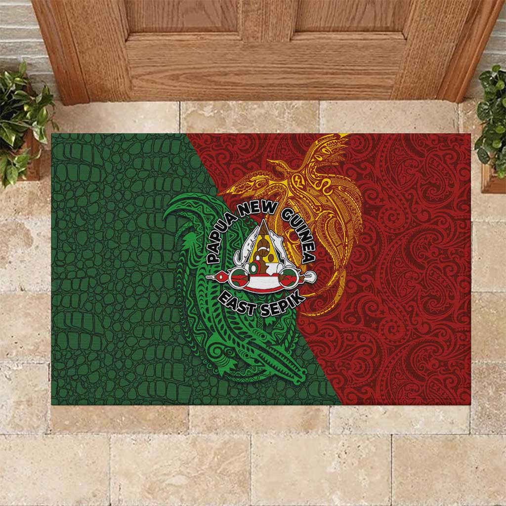Papua New Guinea East Sepik Province Rubber Doormat Tribal Crocodile Birds of Paradise Melanesian Tattoo
