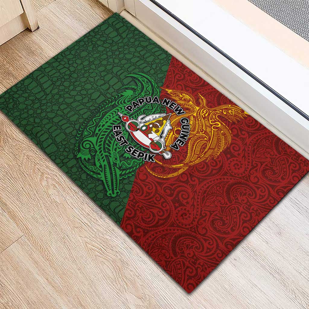 Papua New Guinea East Sepik Province Rubber Doormat Tribal Crocodile Birds of Paradise Melanesian Tattoo