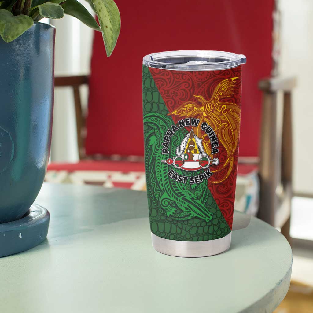 Papua New Guinea East Sepik Province Tumbler Cup Tribal Crocodile Birds of Paradise Melanesian Tattoo