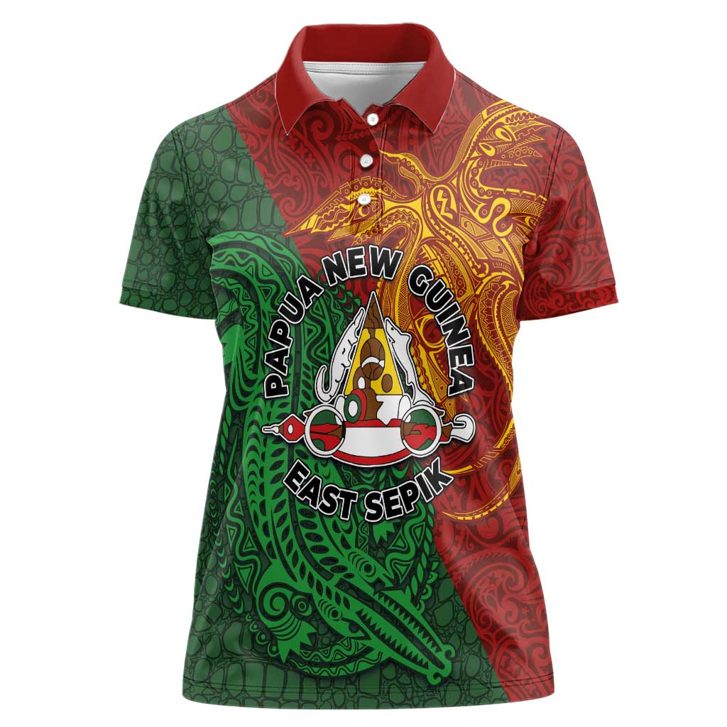 Papua New Guinea East Sepik Province Women Polo Shirt Tribal Crocodile Birds of Paradise Melanesian Tattoo