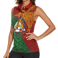 Papua New Guinea East Sepik Province Women Sleeveless Polo Shirt Tribal Crocodile Birds of Paradise Melanesian Tattoo