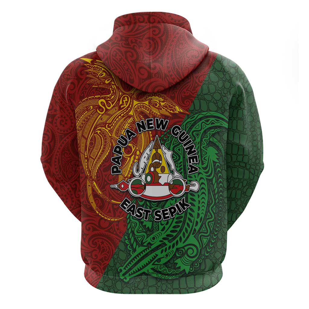 Papua New Guinea East Sepik Province Zip Hoodie Tribal Crocodile Birds of Paradise Melanesian Tattoo