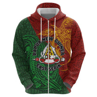 Papua New Guinea East Sepik Province Zip Hoodie Tribal Crocodile Birds of Paradise Melanesian Tattoo