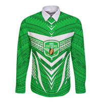 Kimbe Cutters Rugby Long Sleeve Button Shirt Papua New Guinea Polynesian Tattoo Green Version LT03 Unisex Green - Polynesian Pride