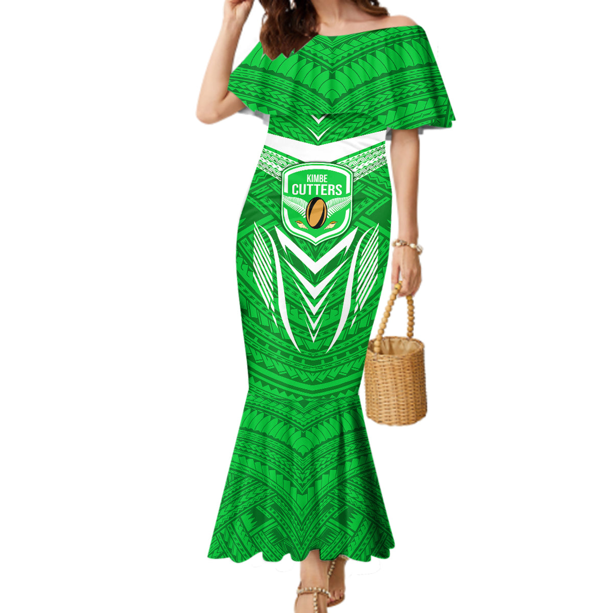 Kimbe Cutters Rugby Mermaid Dress Papua New Guinea Polynesian Tattoo Green Version LT03 Women Green - Polynesian Pride