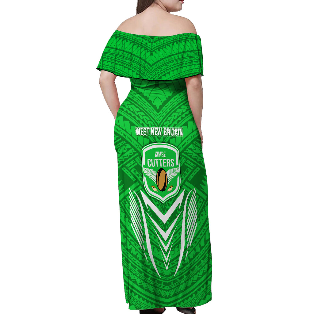 Kimbe Cutters Rugby Off Shoulder Maxi Dress Papua New Guinea Polynesian Tattoo Green Version LT03 - Polynesian Pride