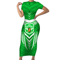 Kimbe Cutters Rugby Short Sleeve Bodycon Dress Papua New Guinea Polynesian Tattoo Green Version LT03 Long Dress Green - Polynesian Pride