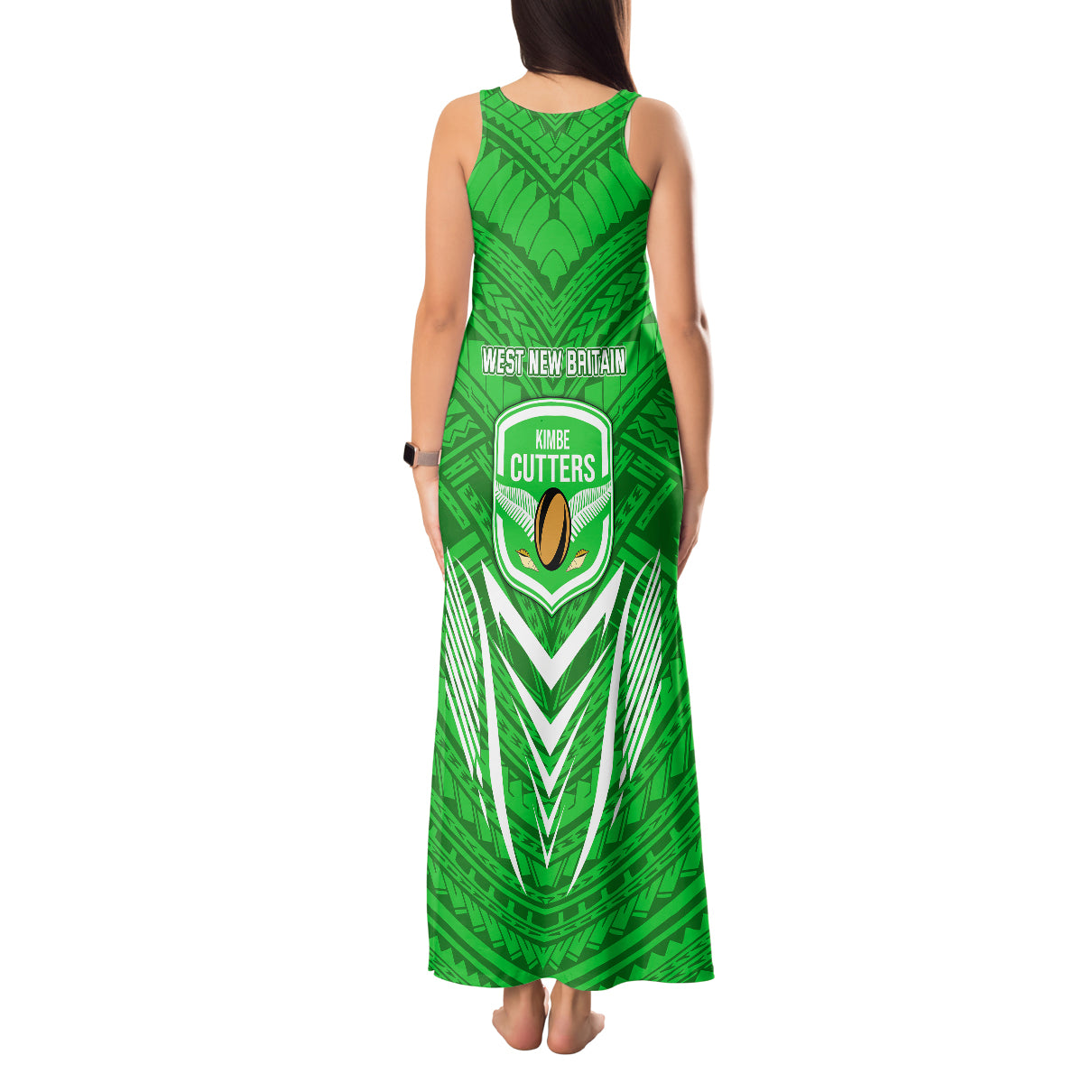 Kimbe Cutters Rugby Tank Maxi Dress Papua New Guinea Polynesian Tattoo Green Version LT03 - Polynesian Pride