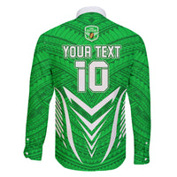 Custom Kimbe Cutters Rugby Family Matching Off Shoulder Long Sleeve Dress and Hawaiian Shirt Papua New Guinea Polynesian Tattoo Green Version LT03 - Polynesian Pride