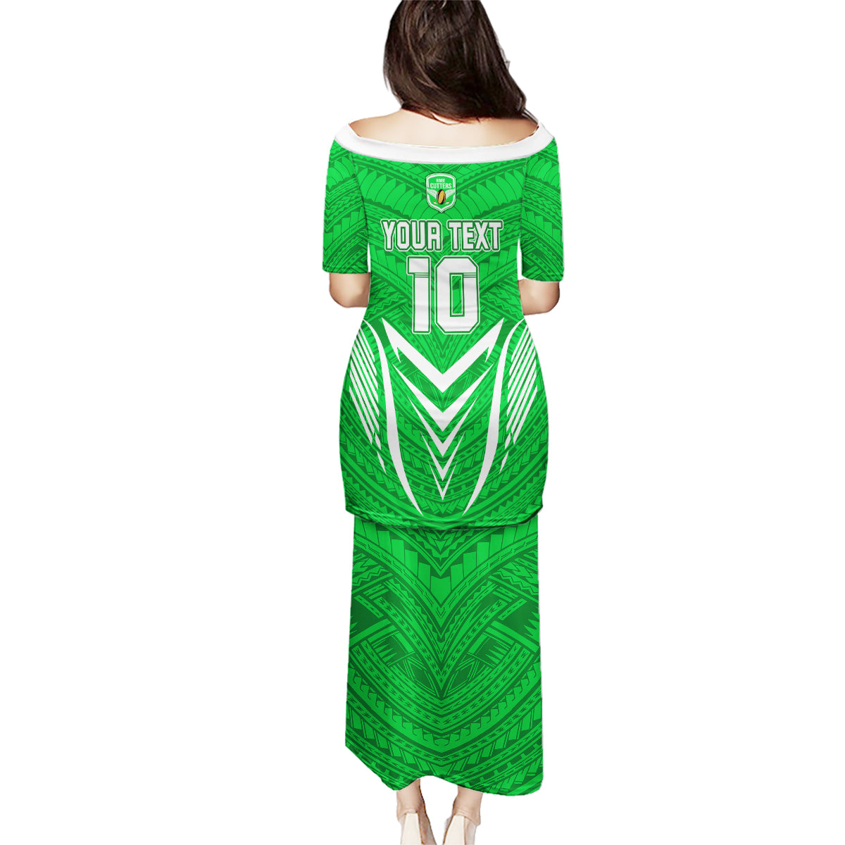Custom Kimbe Cutters Rugby Family Matching Puletasi Dress and Hawaiian Shirt Papua New Guinea Polynesian Tattoo Green Version LT03 - Polynesian Pride