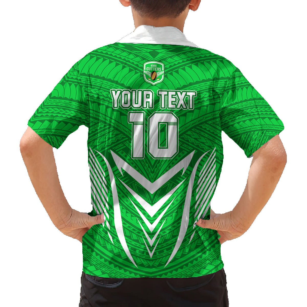 Custom Kimbe Cutters Rugby Family Matching Short Sleeve Bodycon Dress and Hawaiian Shirt Papua New Guinea Polynesian Tattoo Green Version LT03 - Polynesian Pride