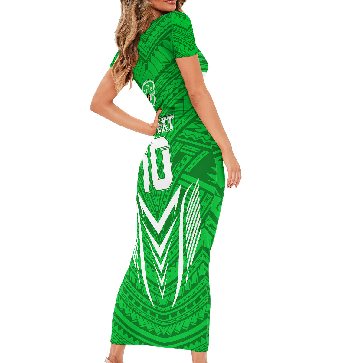 Custom Kimbe Cutters Rugby Family Matching Short Sleeve Bodycon Dress and Hawaiian Shirt Papua New Guinea Polynesian Tattoo Green Version LT03 - Polynesian Pride