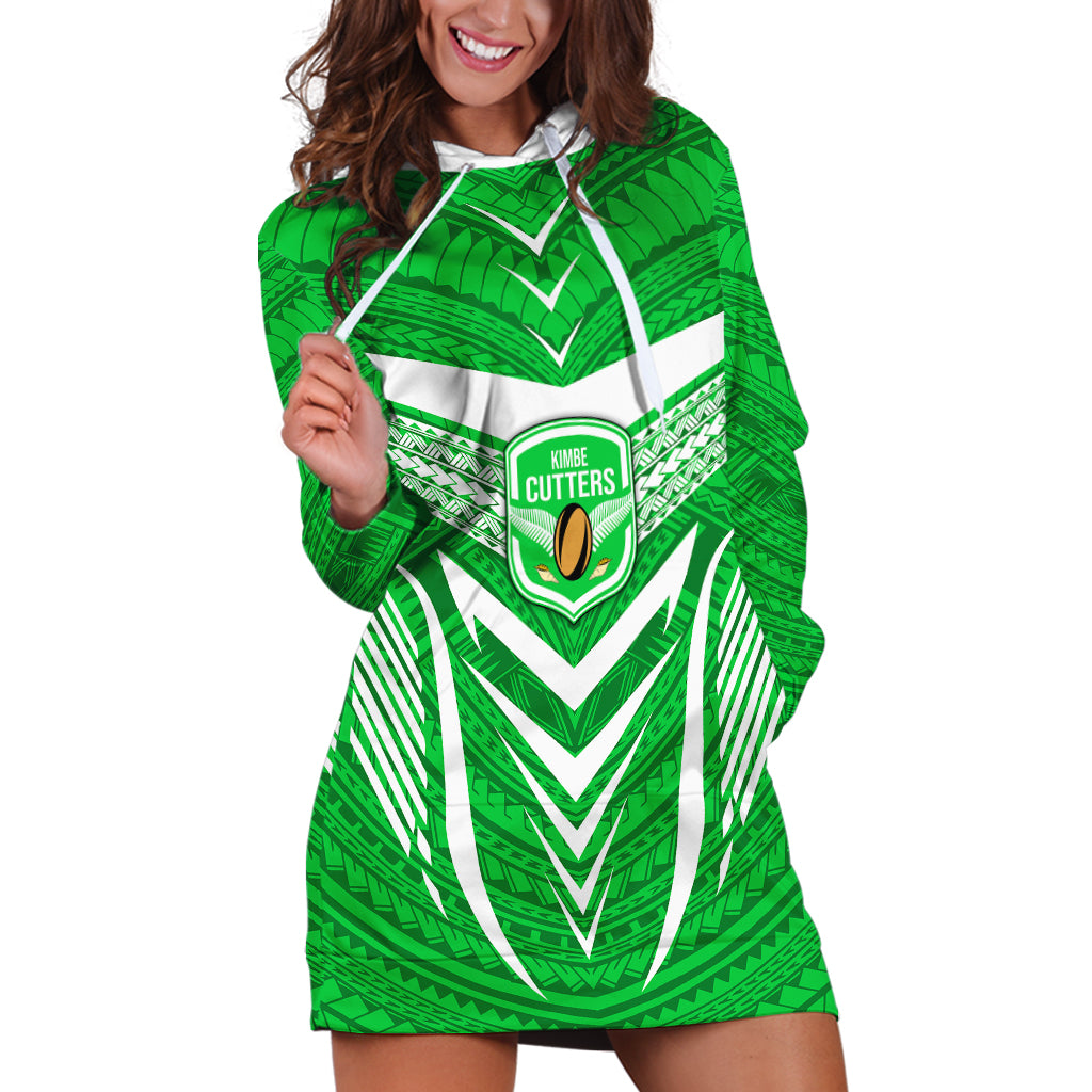 Custom Kimbe Cutters Rugby Hoodie Dress Papua New Guinea Polynesian Tattoo Green Version LT03 Green - Polynesian Pride