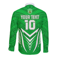 Custom Kimbe Cutters Rugby Long Sleeve Button Shirt Papua New Guinea Polynesian Tattoo Green Version LT03 - Polynesian Pride