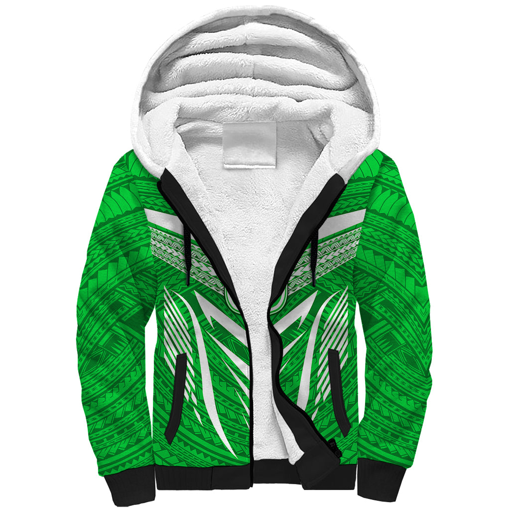 Custom Kimbe Cutters Rugby Sherpa Hoodie Papua New Guinea Polynesian Tattoo Green Version LT03 Unisex Green - Polynesian Pride