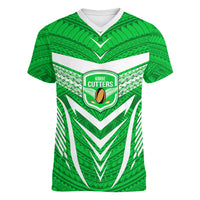 Custom Kimbe Cutters Rugby Women V Neck T Shirt Papua New Guinea Polynesian Tattoo Green Version LT03 Female Green - Polynesian Pride