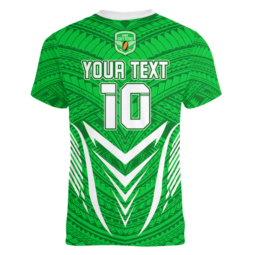 Custom Kimbe Cutters Rugby Women V Neck T Shirt Papua New Guinea Polynesian Tattoo Green Version LT03 - Polynesian Pride