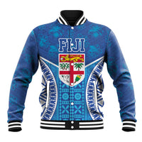 Fiji Day Baseball Jacket Fijian Masi Tribal Hibiscus Tattoo and Tapa Pattern LT03 Unisex Blue - Polynesian Pride