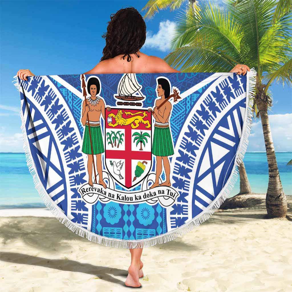 Fiji Day Beach Blanket Fijian Masi Tribal Hibiscus Tattoo and Tapa Pattern LT03 - Polynesian Pride