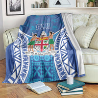 Fiji Day Blanket Fijian Masi Tribal Hibiscus Tattoo and Tapa Pattern LT03 Blue - Polynesian Pride