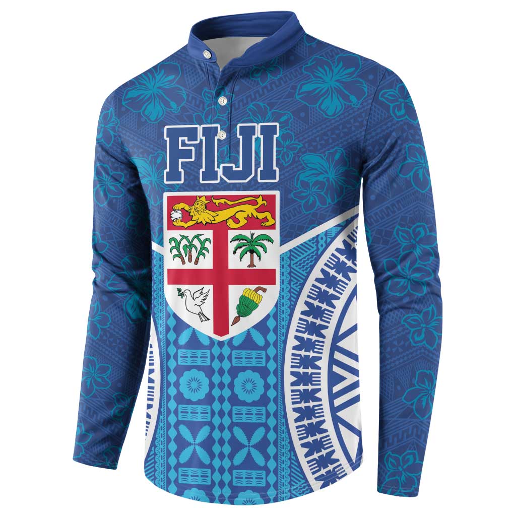 Fiji Day Button Sweatshirt Fijian Masi Tribal Hibiscus Tattoo and Tapa Pattern LT03 - Polynesian Pride