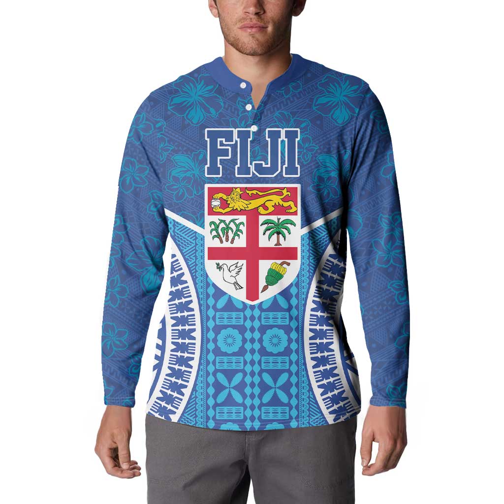 Fiji Day Button Sweatshirt Fijian Masi Tribal Hibiscus Tattoo and Tapa Pattern LT03 - Polynesian Pride