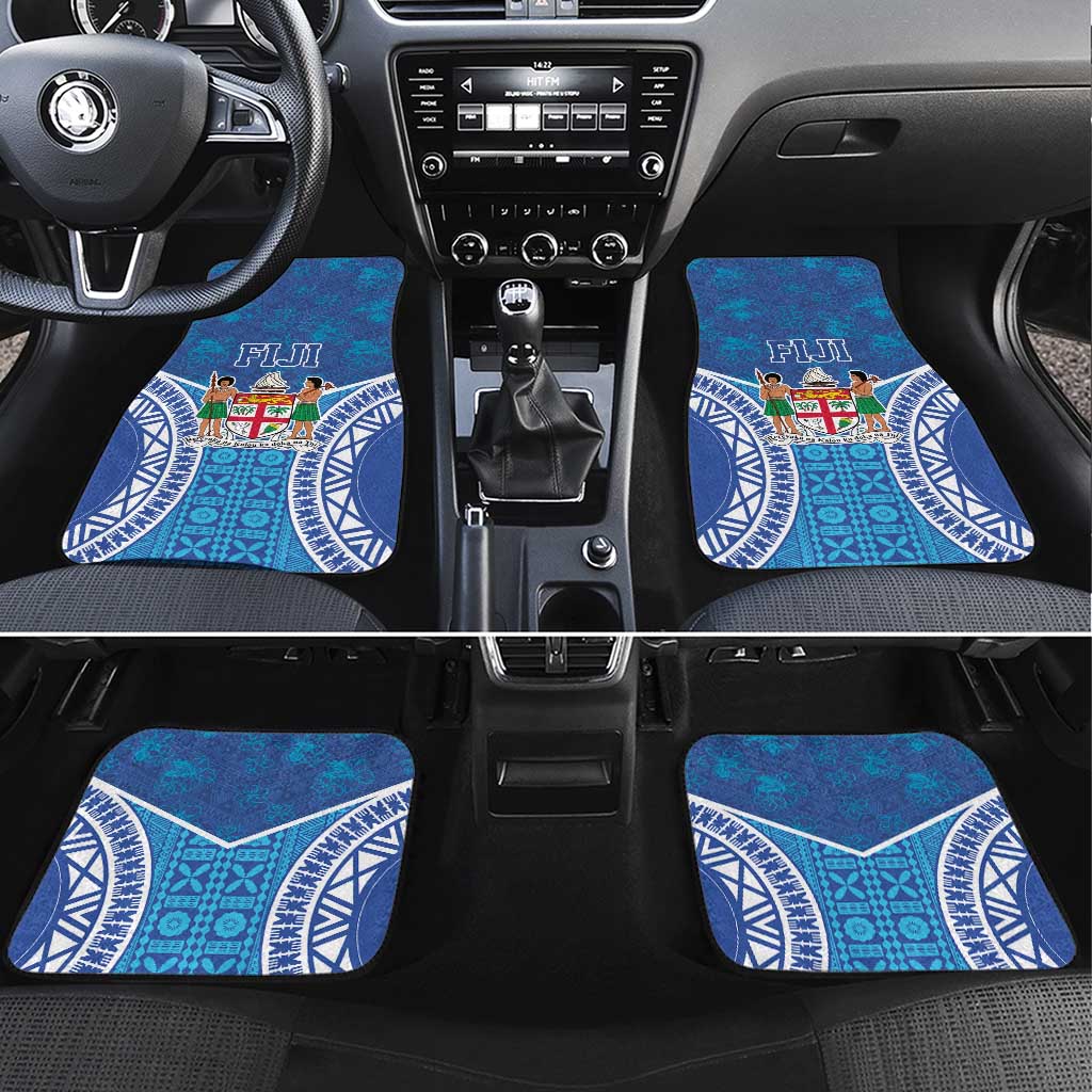 Fiji Day Car Mats Fijian Masi Tribal Hibiscus Tattoo and Tapa Pattern LT03 Set 4pcs Blue - Polynesian Pride