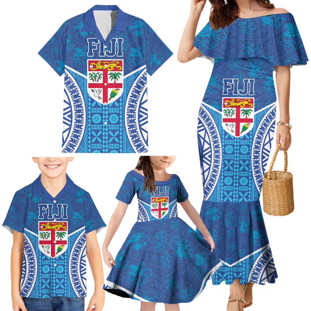 Fiji Day Family Matching Mermaid Dress and Hawaiian Shirt Fijian Masi Tribal Hibiscus Tattoo and Tapa Pattern LT03 - Polynesian Pride