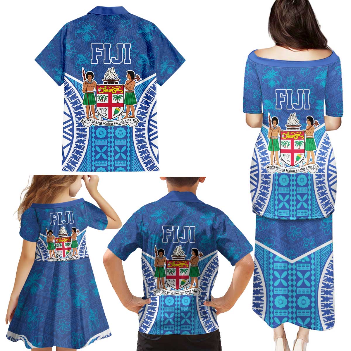 Fiji Day Family Matching Puletasi and Hawaiian Shirt Fijian Masi Tribal Hibiscus Tattoo and Tapa Pattern