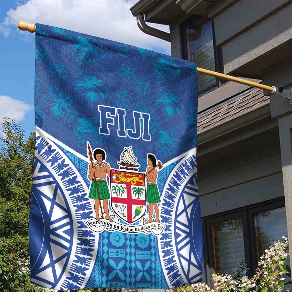 Fiji Day Garden Flag Fijian Masi Tribal Hibiscus Tattoo and Tapa Pattern
