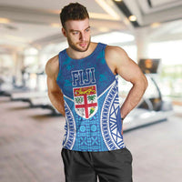 Fiji Day Men Tank Top Fijian Masi Tribal Hibiscus Tattoo and Tapa Pattern LT03 Blue - Polynesian Pride