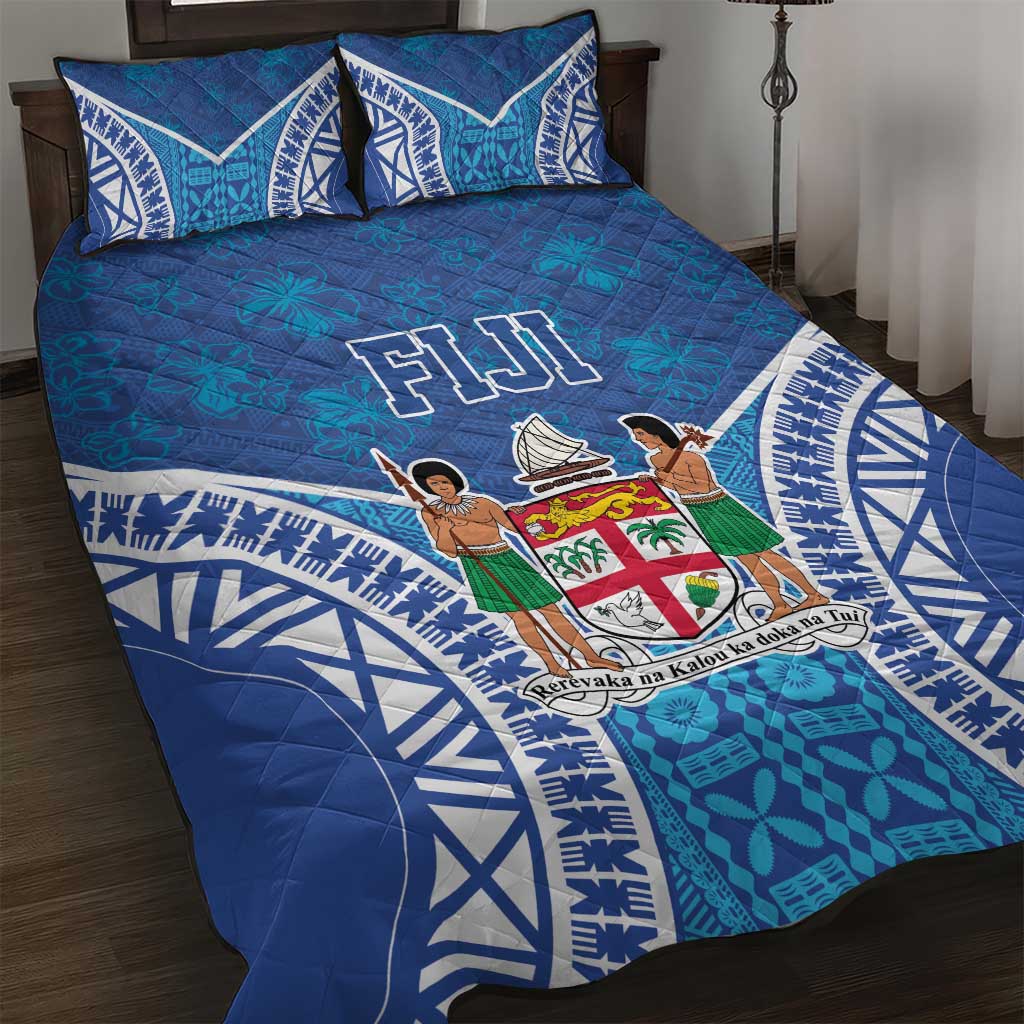 Fiji Day Quilt Bed Set Fijian Masi Tribal Hibiscus Tattoo and Tapa Pattern