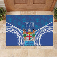 Fiji Day Rubber Doormat Fijian Masi Tribal Hibiscus Tattoo and Tapa Pattern LT03 Blue - Polynesian Pride
