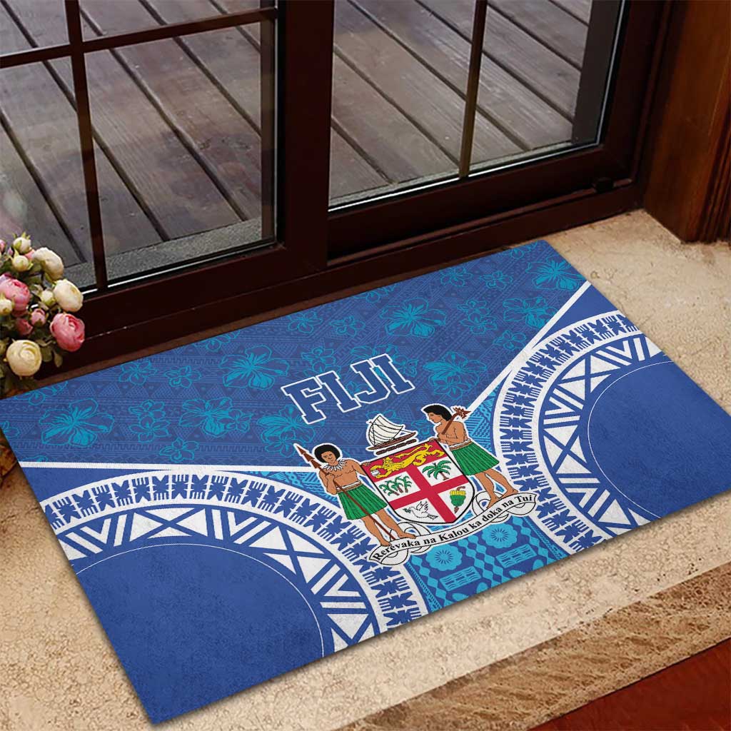 Fiji Day Rubber Doormat Fijian Masi Tribal Hibiscus Tattoo and Tapa Pattern LT03 - Polynesian Pride