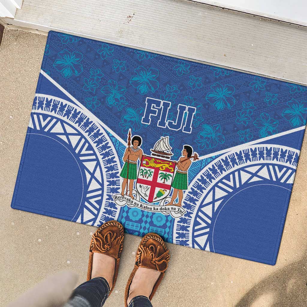 Fiji Day Rubber Doormat Fijian Masi Tribal Hibiscus Tattoo and Tapa Pattern LT03 - Polynesian Pride