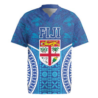 Fiji Day Rugby Jersey Fijian Masi Tribal Hibiscus Tattoo and Tapa Pattern LT03 Blue - Polynesian Pride