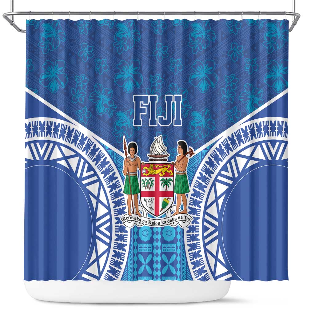 Fiji Day Shower Curtain Fijian Masi Tribal Hibiscus Tattoo and Tapa Pattern